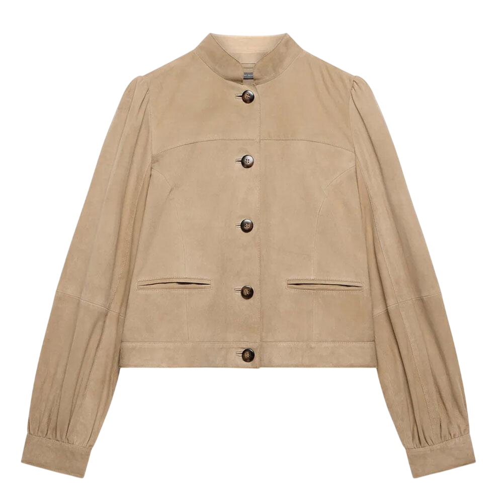 Mint Velvet Neutral Suede Puff Sleeve Jacket
